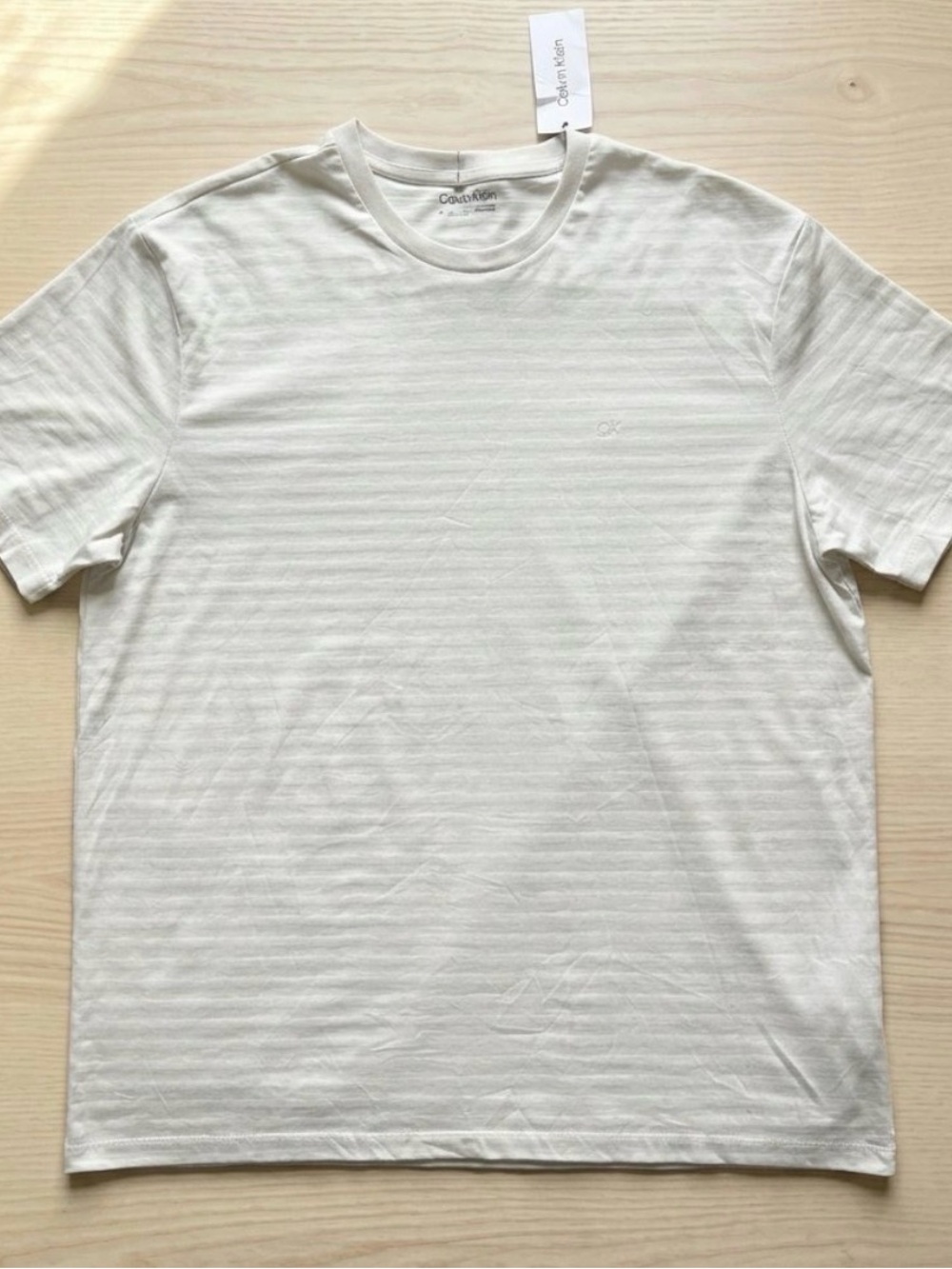 Calvin Klein Men's Cream Striped Crew Neck Tee